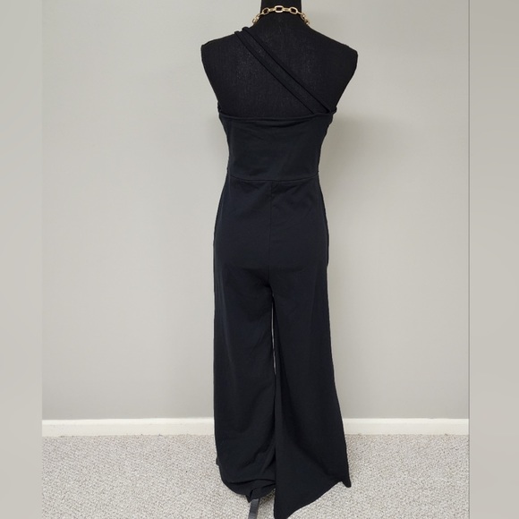Future Collective Asymmetrical Black Strap One Shoulder Jumpsuit Straight Leg - Picture 4 of 7